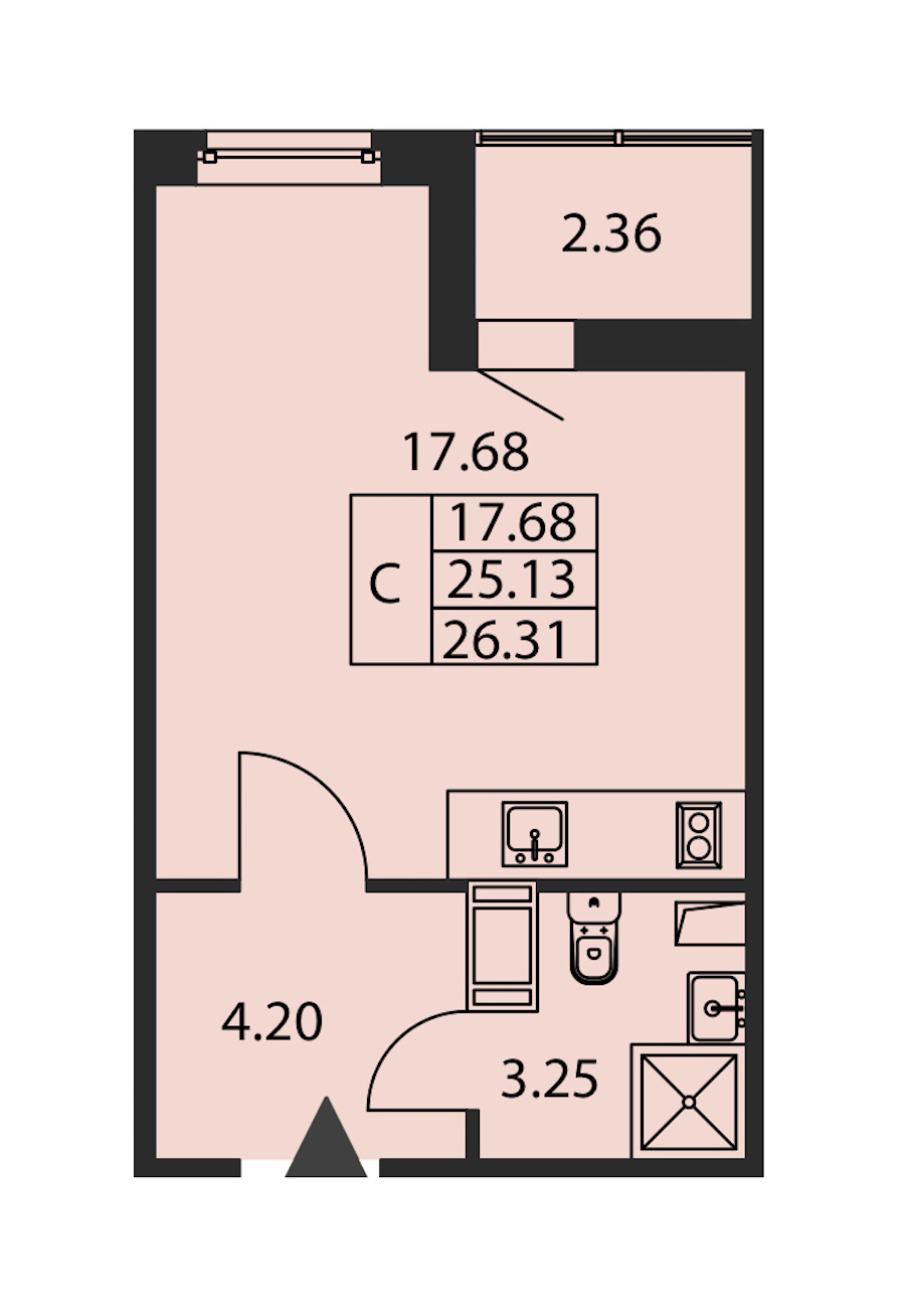 Квартира студия 25.13 м², 5/12 эт., ЖК «Полис ЛАВрики»